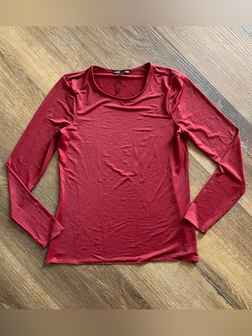 Zara Mesh like Red Thin Longsleeve shirt